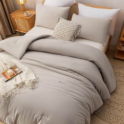 King Comforter Set Tannish Grey Solid Color Lightweight Bedding Comforter Sets 3pcs (1 Comforter, 2 Pillowcases) Soft Microfiber Down Alternative Comforter for All Season