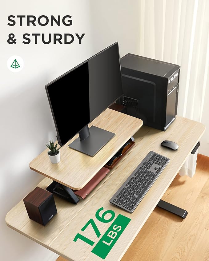 Memory Electric Height Adjustable Desk, Sit Stand Up Computer Workstation, 48 x 24 Inch Monitor Stand Study Table for Home Office, Maple