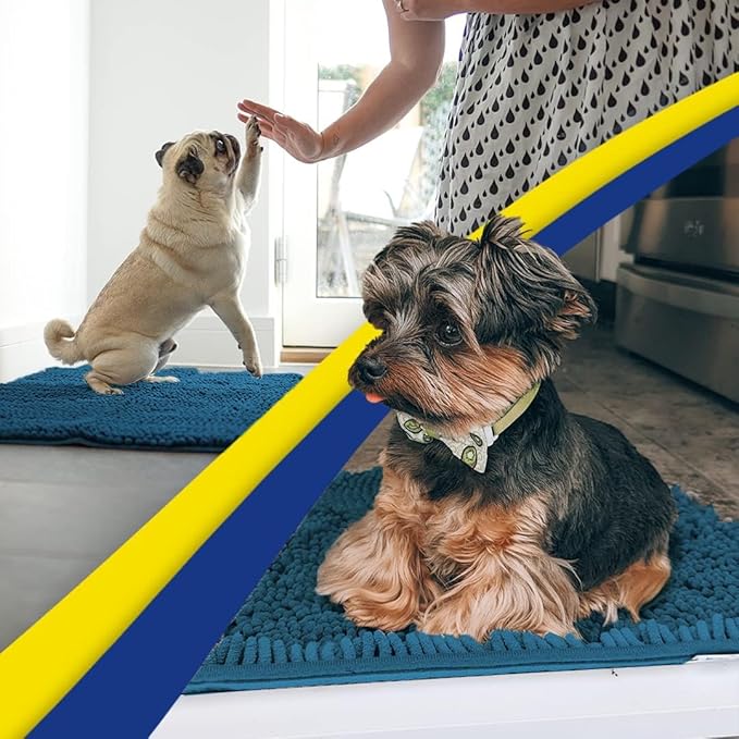 Muddy Mat® Shown on TV–Super Absorbent Microfiber Dog Door Mat for Muddy Paws, Non-Slip Washable Pet Rug, Quick Dry Chenille Entryway Carpet, Machine Washable Indoor Outdoor mat–Atlantic Blue 59"x24"