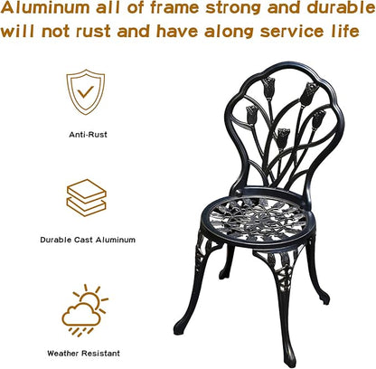 Patio Bistro Set.Rust-Resistant Cast Aluminum Bistro Table Set with Umbrella Hole for Backyard (Tulip Copper)
