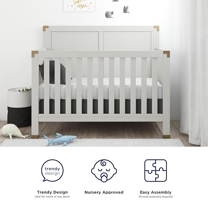 Baby Relax Miles 5-in-1 Convertible Crib for Nursery, Soft Gray