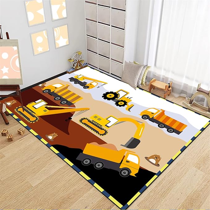 Construction Rugs for Boys Room Car Rug for Boys Room Car Rug Play Mat Kids Rugs for Playroom Car Play Mat Car Rugs for Kids Construction Decor for Boys Room 5'×7'