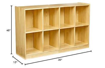Amazon Basics Backpack Storage Cubby, 8-Compartment, Pine Wood, 13" D x 30" W x 48" H
