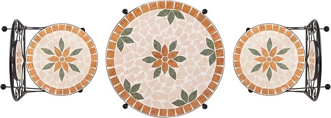 Alpine Corporation Indoor/Outdoor 3-Piece Mosaic Bistro Set Folding Table and Chairs Patio Seating, Tan