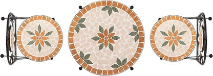 Alpine Corporation Indoor/Outdoor 3-Piece Mosaic Bistro Set Folding Table and Chairs Patio Seating, Tan