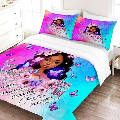 Black Girl Comforter Set Twin,Black Girl Magic Bedding Set,You are Beautiful Lady Bed Bedroom Set,African American Girl Inspirational Quotes Comforter Set