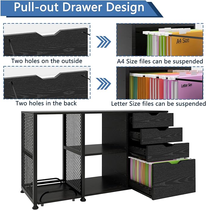 PUNCIA Office Lateral File Storage Cabinet with Paper Shredder Stand On Wheel Large Lateral Filing Cabinet with Drawers Filing Cabinet Organizer Printer Stand with Storage for Home Office