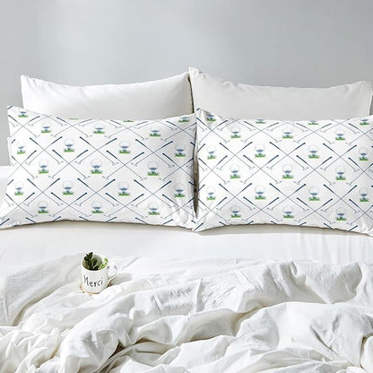 Erosebridal Golf Comforter Set Twin Size Golf Club Bedding Set Sport Game Athlete Grass Leaf Branches Down Comforter for Men, Room Decorative 2 Pieces Comforter with 1 Pillow Case, White