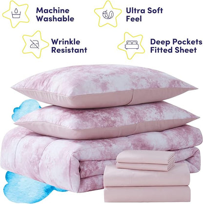 Kids Bedding Set Bed in a Bag for Boys and Girls Toddlers Printed Sheet Set and Comforter, Full, Waterbury Marble (Pack of 4)