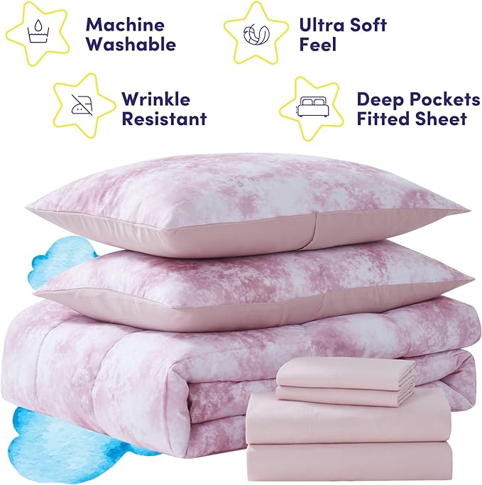 Kids Bedding Set Bed in a Bag for Boys and Girls Toddlers Printed Sheet Set and Comforter , Twin, Waterbury Marble