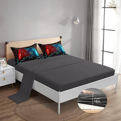 5 Pieces Bed in A Bag Gamer Bedding Set for Boys Kids Adult Gaming Comforters Set,Boys Bed in A Bag Set Twin Size Comforter with Fitted Sheet Flat Sheet Pillowcase pillowsham,DJTH5028Twin