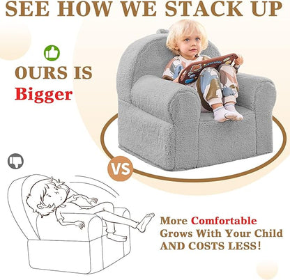 Toddler Chair Sherpa Couch Sherpa Kids Chair, Cuddly Kids Chairs Comfy Toddler Plush Chair Toddler Couch Reading Chair for Kids Fuzzy Baby Chair Grey