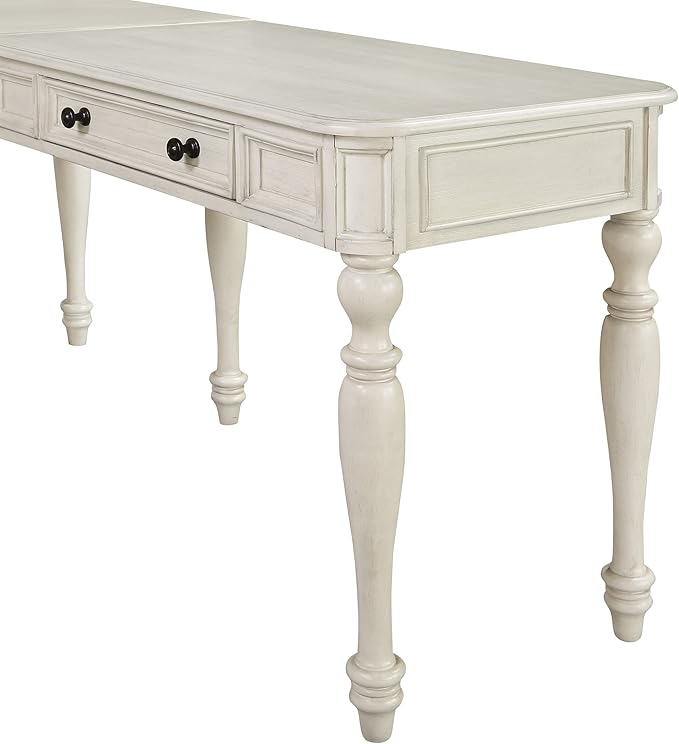 OSP Home Furnishings Country Meadows L-Shape Desk with 2 Full Drawers and Power Hub, Antique White