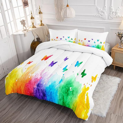CVHOUSE Butterfly Bedding Set,Butterfly Comforter Twin,Butterfly Comforter Set for Girls Kids Teens,Butterflies Quilt Set with 1 Comforter and 2 Pillow Cases- 3 Piece