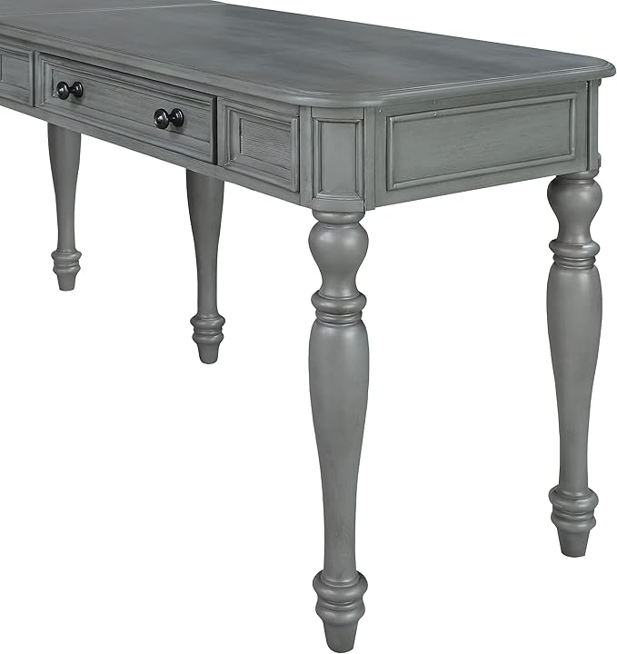 OSP Home Furnishings Country Meadows L-Shape Desk with 2 Full Drawers and Power Hub, Plantation Grey
