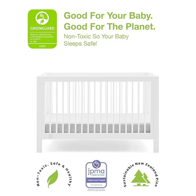 babyGap by Delta Children Charlie 6-in-1 Convertible Crib TrueSleep Crib and Toddler Mattress (Bundle), Bianca White