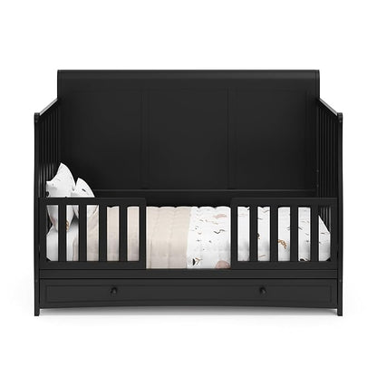 Graco Asheville 4-in-1 Convertible Crib with Drawer (Black) – GREENGUARD Gold Certified, Crib with Drawer Combo, Full-Size Nursery Storage Drawer, Converts to Toddler Bed, Daybed and Full-Size Bed