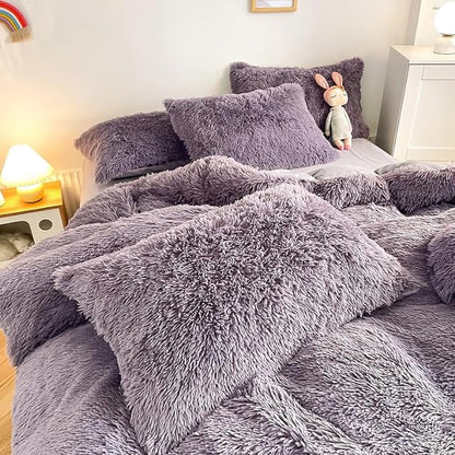 Faux Fur Kid Girls Purple Comforter Sets Twin/Full - 3PC Bed Set Warm Comfortable Soft Plush Flannel Velvet Fluffy Fuzzy Bedding（Comforter x 1 Pillowcases x 2）