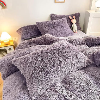 Faux Fur Kid Girls Purple Comforter Sets King - 3PC Bed Set Warm Comfortable Soft Plush Flannel Velvet Fluffy Fuzzy Bedding（Comforter x 1 Pillowcases x 2）