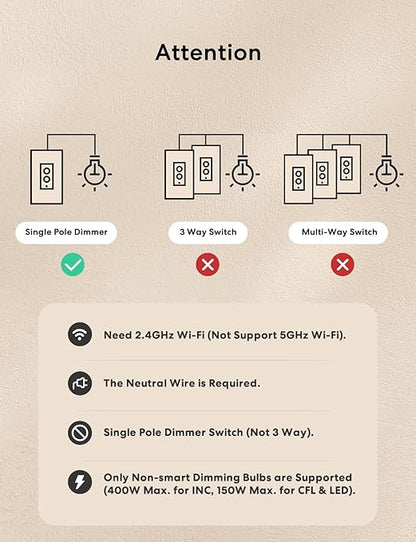 meross Smart Dimmer Switch, Single Pole WiFi Light Switch Works with Apple HomeKit, Alexa, Remote/Voice Control and Schedule, Neutral Wire Required, 2.4GHz WiFi Only, No Hub Required, 2 Pack