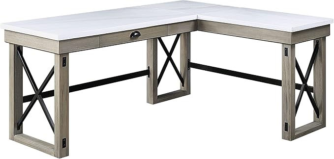 NicBex Laik-DW-00061-DX Desks, 67" W x 55" D x 30" H, White+Oak