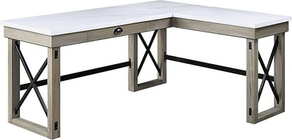 NicBex Laik-DW-00061-DX Desks, 67" W x 55" D x 30" H, White+Oak