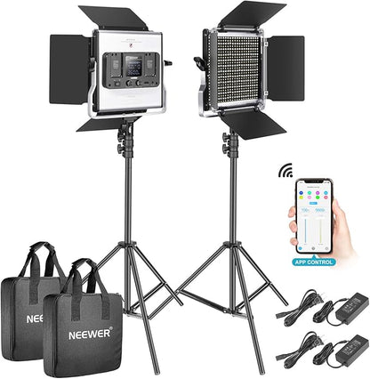 Neewer 2-Pack 530 LED Video Lighting Kit with APP Control, Dimmable Bi-Color 3200K~5600K Video Light with U Bracket, Barndoor, Stand and Bag for Photography/YouTube/Live Streaming/Zoom Meeting