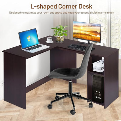 FurnitureR 47.2-Inch L-Shaped Computer Desk Home Office Study Writing Corner Gaming Table Retro Design Work Station Space-Saving for Study Room Bedroom, Brown