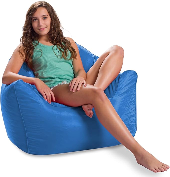 Posh Creations Structured Comfy Bean Bag Chair for Gaming, Reading, and Watching TV, Malibu Lounge, Soft Nylon-Royal Blue