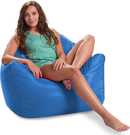 Posh Creations Structured Comfy Bean Bag Chair for Gaming, Reading, and Watching TV, Malibu Lounge, Soft Nylon-Royal Blue