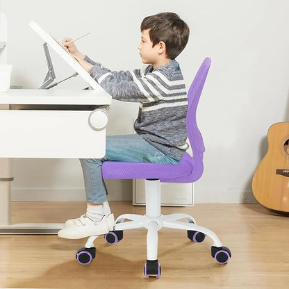 FurnitureR Desk Chair Small Study Chairs Armless for Child Kids Teens, Swivel Rolling Lightweight Mid Back Task Chair with Wheels and Mesh Padded Cushion, Purple