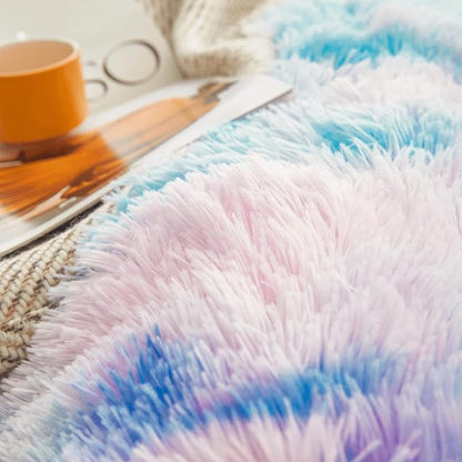Tie dye Blue Plush Fluffy Comforter Cover Set Queen - Ultra Soft Faux Fur tie dye Bedding Sets 3 Pieces (1 Shaggy Duvet Cover + 2 Pillow case) Fluffy Bed Set (Tie Dye Blue, Queen)