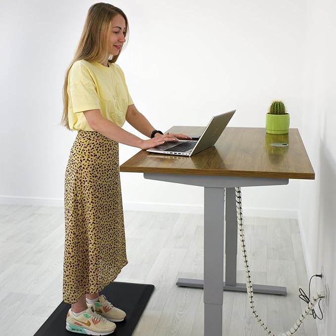 Standing Desk Bamboo, Dual Motor Stand up Desk Adjustable Height Electric 48x30 - Bamboo Dark Gloss, White Frame