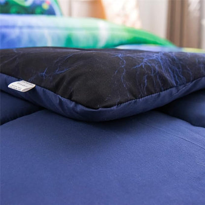 Meeting Story Gamer Gaming Bedding Sets Red Blue Lightnings Gamepad Comforter Set for Boys Games Console Action Buttons Novelty Colorful Modern Room Decor Home Quilt Set (Blue-Grenn, Queen 5Pcs)