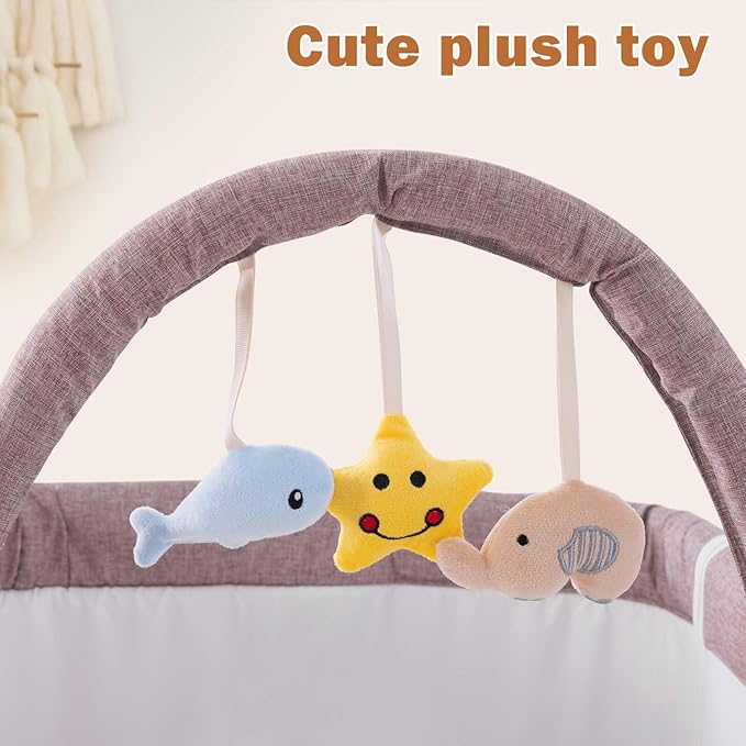 4 in 1 Baby Bassinet, Rocking Bassinets Bedside Sleeper with Comfy Mattress and Wheels, Height Adjustable Easy Folding Portable Bedside Crib for Newborn Infant,Khaki