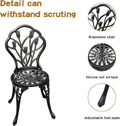 Patio Bistro Set.Rust-Resistant Cast Aluminum Bistro Table Set with Umbrella Hole for Backyard (Tulip Copper)