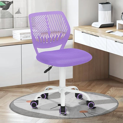 FurnitureR Desk Chair Small Study Chairs Armless for Child Kids Teens, Swivel Rolling Lightweight Mid Back Task Chair with Wheels and Mesh Padded Cushion, Purple