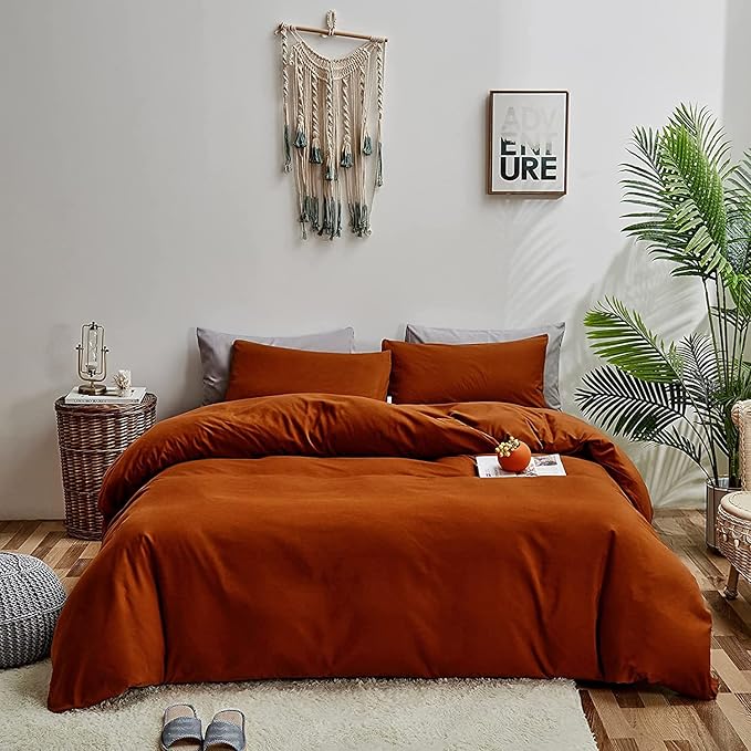 Rust Comforter Sets Burnt Orange Bedding Set Cal King Reddish Caramel Color Terracotta Bed Set 3 Pieces Women Lightweight Solid Burnt Orange Color Blanket Rust Quilts Breathable Bed Comforter