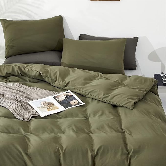 Olive Green Comforter Set Twin Size Solid Green Comforter 3 Pieces Soft Dark Green Twin Comforter Bedding Set Boys Girls Pure Olive Green Twin Bed Comforter Set for All Season as Gift