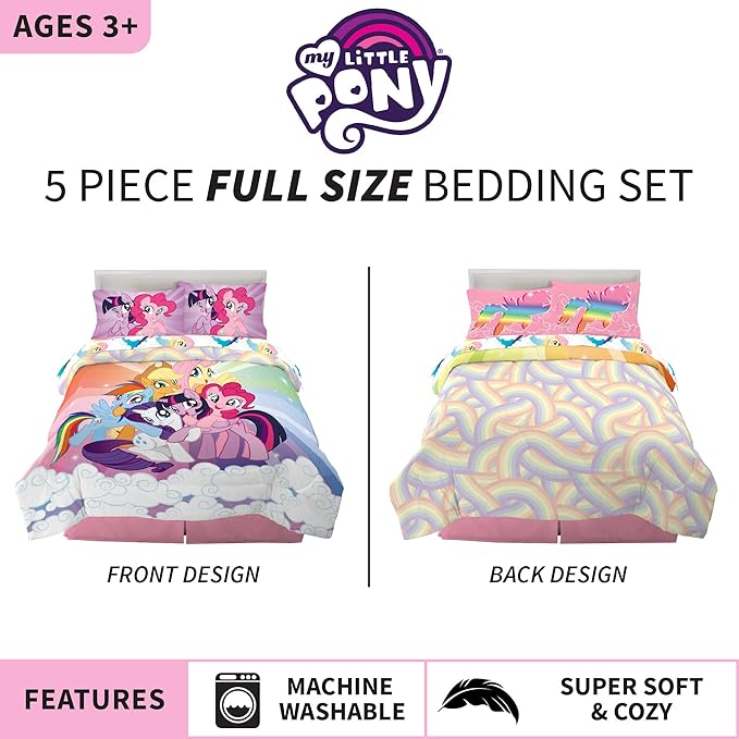 Franco Kids Bedding Super Soft Microfiber Comforter and Sheet Set, 5 Piece Full Size, My Little Pony