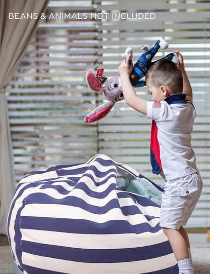 Aubliss Stuffed Animal Bean Bag Storage Chair (Royal Blue/White Striped, X-Large (48''))