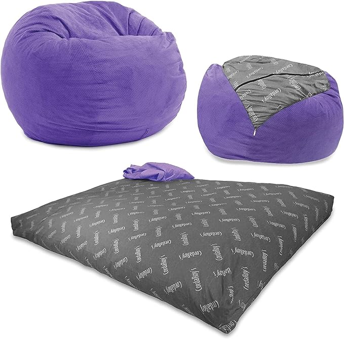 CordaRoy's Chenille Bean Bag - Convertible Bean Bag Chair & Bed - Machine-Washable Chenille Fabric Cover - for Basement, Living Room, Game Room, Dorm & More - Full Size - Very Peri Purple