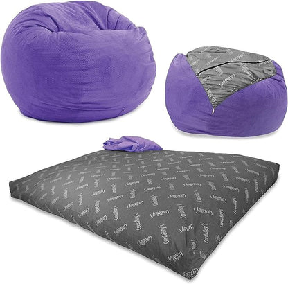 CordaRoy's Chenille Bean Bag - Convertible Bean Bag Chair & Bed - Machine-Washable Chenille Fabric Cover - for Basement, Living Room, Game Room, Dorm & More - Full Size - Very Peri Purple