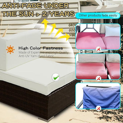 ClawsCover 12 Pack Outdoor Seat and Back Cushions Replacement Covers Fit for 6Pieces 5-Seater Wicker Rattan Patio Furniture Conversation Set Sectional Couch Chairs,Cream-Include Cover Only