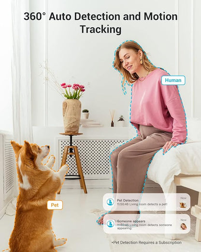 blurams Indoor Camera, 2K Pet Camera 360° Security Camera for Home Security with Phone App, Motion Tracking, 2-Way Audio, IR Night Vision, Siren, Works with Alexa & Google Assistant(2.4GHz ONLY)