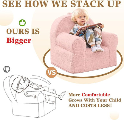 Kids Chair Toddler Chair Sherpa Couch Sherpa Kids Bean Bag Chair,Cuddly Toddler Chairs Comfy Plush Chair Toddler Couch Reading Chair for Kids Fuzzy Baby Chair Pink