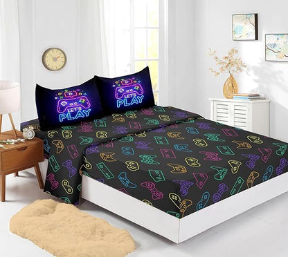 Gamer Comforter Sets,Gaming Bedding Set for Boys 6 pcs,Kids Comforter Sets for Boys,Twin Purple Comforter Sets for Boys,Bed in A Bag with Sheets(Twin,Purple Color)