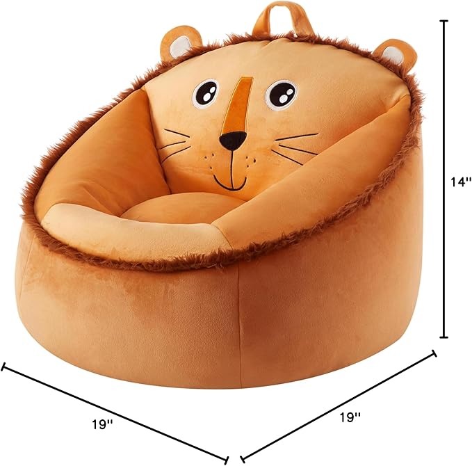 Heritage Kids Micromink Squishy Bean Bag Chair for Kids Ages 3+, Figural Lion