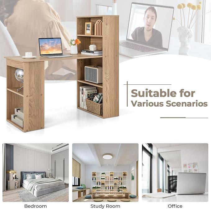Computer Desk with Shelves, Natural