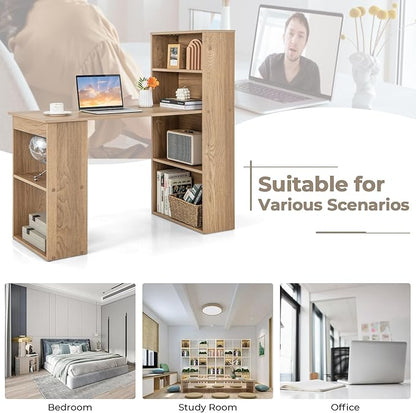 Computer Desk with Shelves, Natural